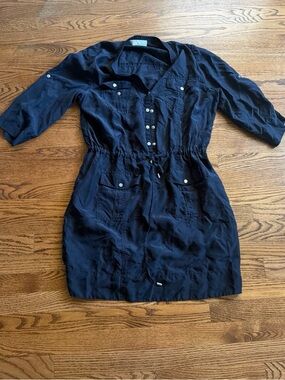 Michael Kors Navy Button-Front Drawstring Mini Dress